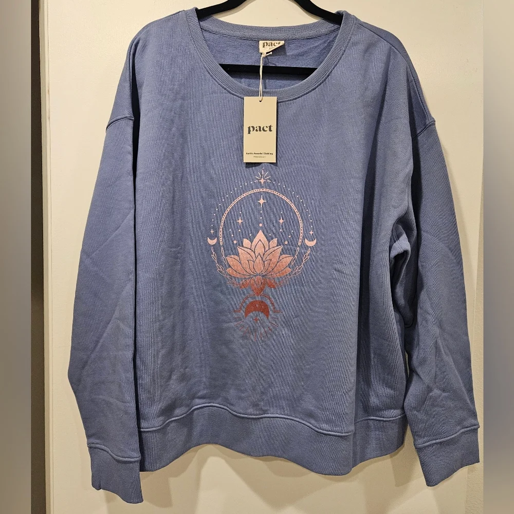 Pact Ombre Lotus Slouchy Crewneck Sweatshirt Organic Cotton 2X - Picture 2 of 7